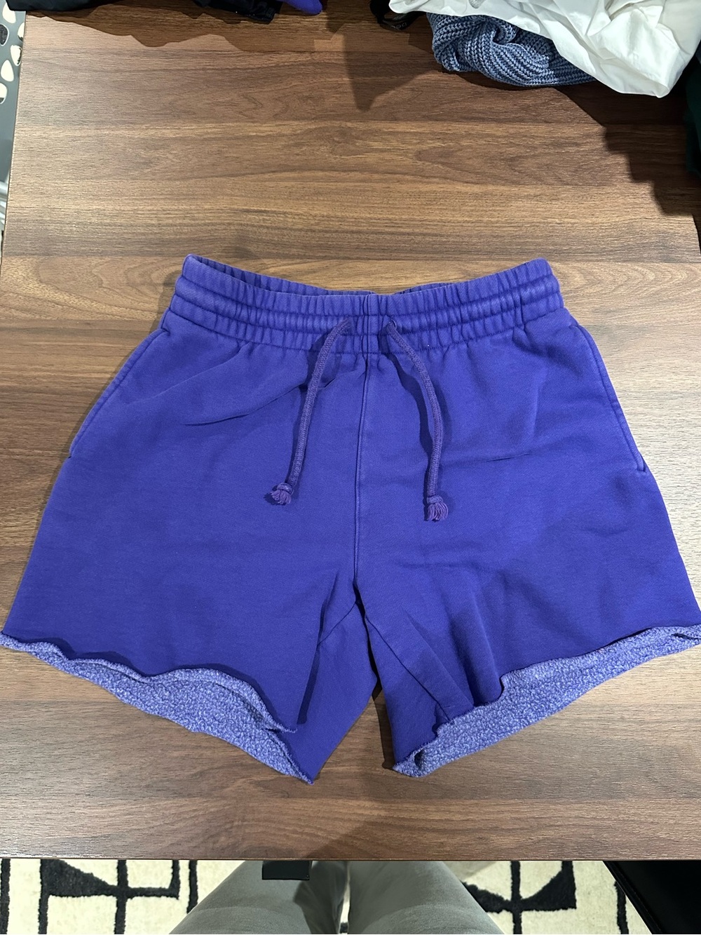 TNA Women's Purple Elastic Drawstring Distressed Sweat Shorts